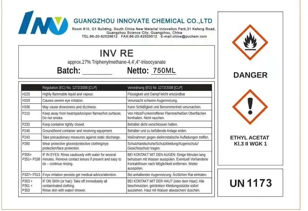 
INV RE CAS: 2422-91-5 EINECS 219-351-8 triph- enylmethane-4,4,4-triisocyanate Crosslinker for adhesives equivalent Desmodur RE 