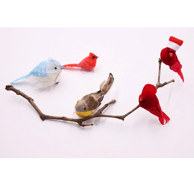 12 Packs 5.5 Inch Artificial  Clip-on Christmas Tree Wreath Ornament Decorations Christmas Red Cardinal Bird