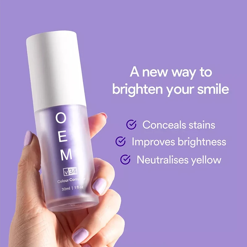 New high quality tooth whitening purple toothpaste remove yellow stains bad breath colour corrector oral care	leaning care