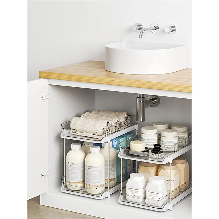 New Style Pull Out Organization 2-Tier Clear Under Sink Organizers and Storage Stackable Bathroom Cabinet organizers