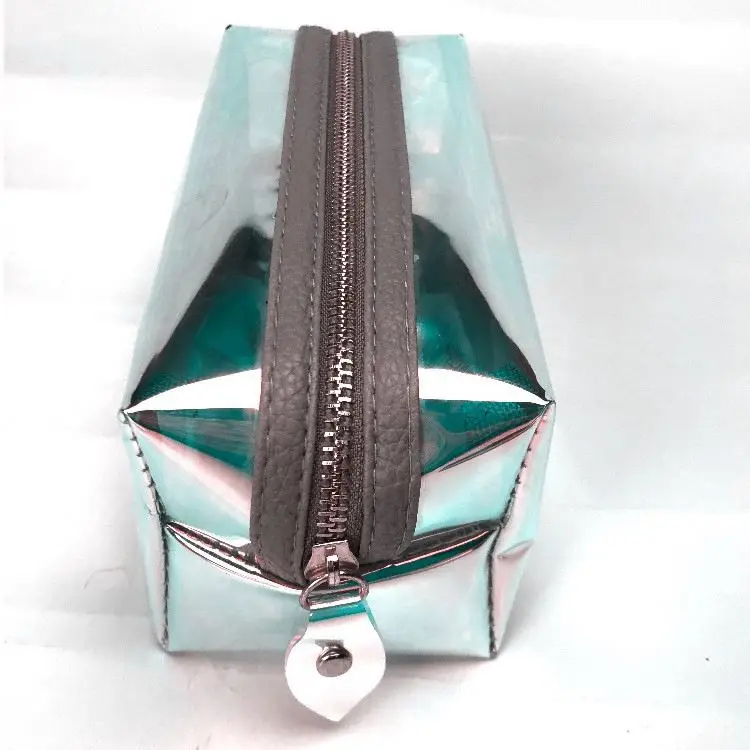 custom waterproof transparent hologram iridescent rainbow TPU laser zip zipper makeup pouch small travel cosmetic bag for women