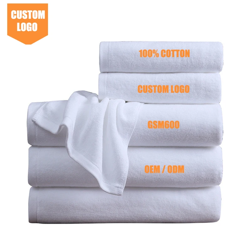Wholesale 5 Star Hotel Linen Custom Logo 100% Cotton Face and Hand Bath Towel Set White Bathroom Towels for Luxury Hotels