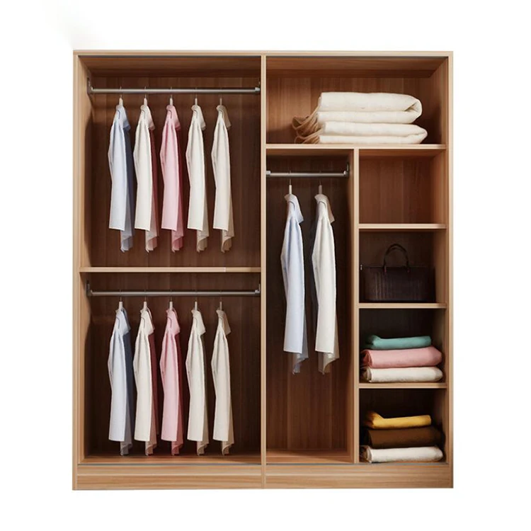 Modular Custom Wooden Panel Design Sliding Door Wardrobe Simple Modern Bedroom Closet Wardrobe Storage Cabinet