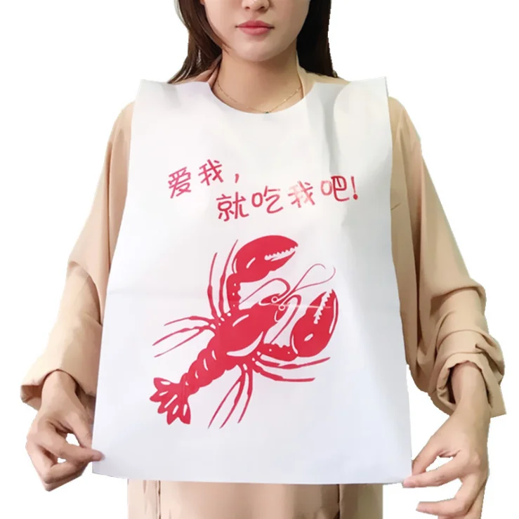 Disposable Restaurant Plastic Crawfish Adult Bibs For Food Service