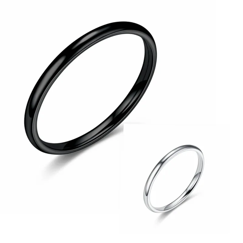 Модное 2 мм тонкое кольцо из титановой стали глянцевое парное кольцо из нержавеющей стали для женщин