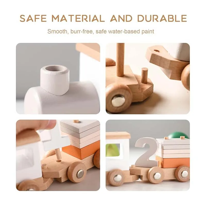 Wooden Train Set for Baby Gift Toys with Numbers and Blocks Train Toy 12 PCS for Toddler Boys and Girls 1 2 3 4 5 Birthday Gift