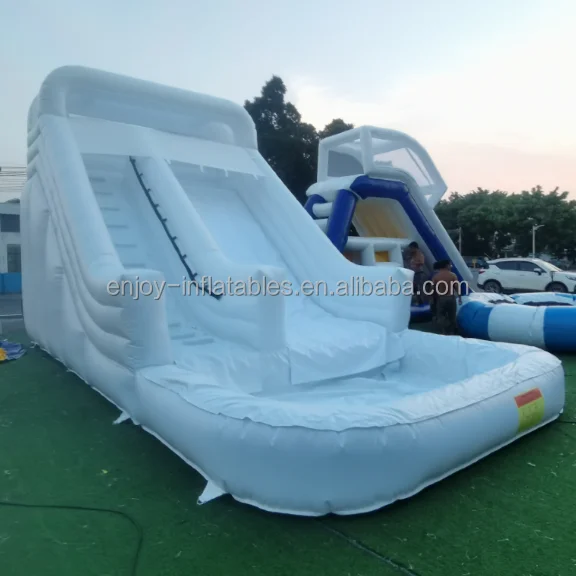 Outdoor commercial inflatable white bounce house combo with ball pit and slide inflatable castle water slide pool