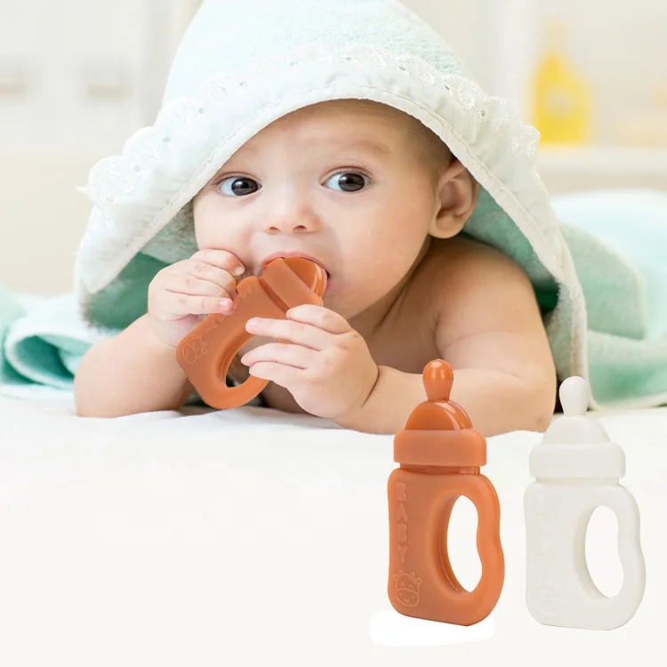 OEM&ODM 2022 New 5.5*10.5cm Feeding Bottle Shaped Nano Silver Silicone Pacific Mordedor De Beb Baby Teething Baby Teethers