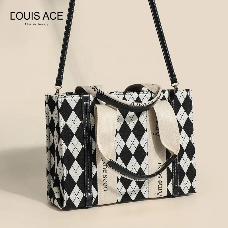 Wholesale 2022 Best Selling Ladies Bags Luxury Fashion Diamond Plaid Jacquard Design Canvas Ladies Handbags