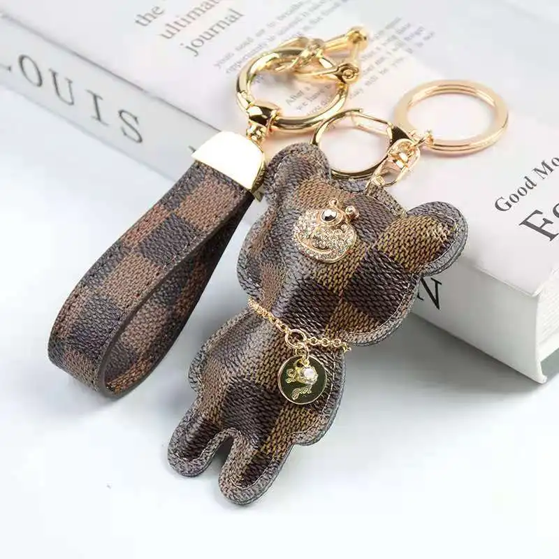 Лидер продаж, брелок для ключей с милым медведем, кожаный брелок для ключей, Роскошный дизайнерский брелок для ключей