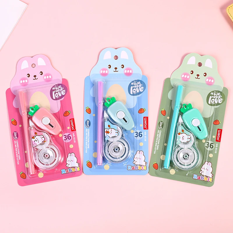 WEIBO School Stationery Cute Correction Tape 3 In 1 Correction Tape Set With Pen And Utility Knife