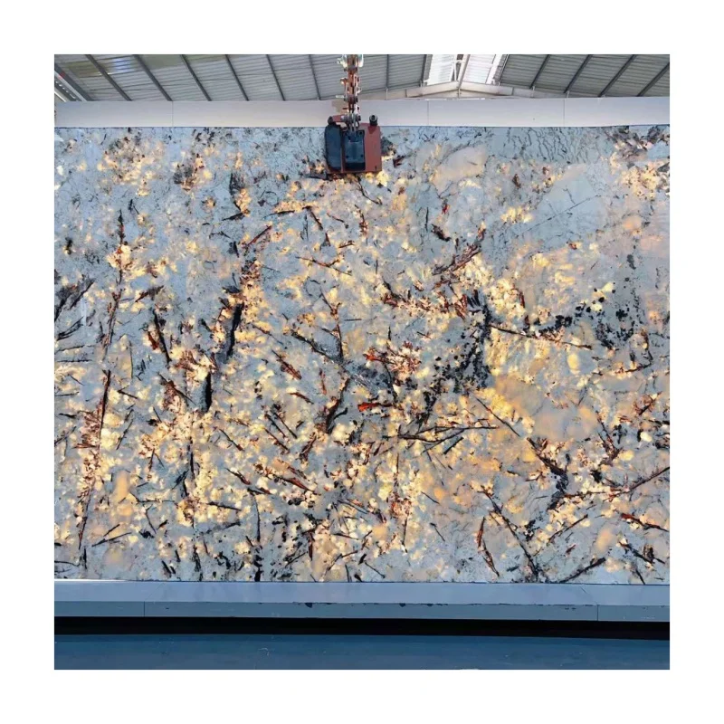 Natural Translucent Marble Golden Peacock Villa Hotel Apartment Background Wall Decoration Luxury Stone Countertop