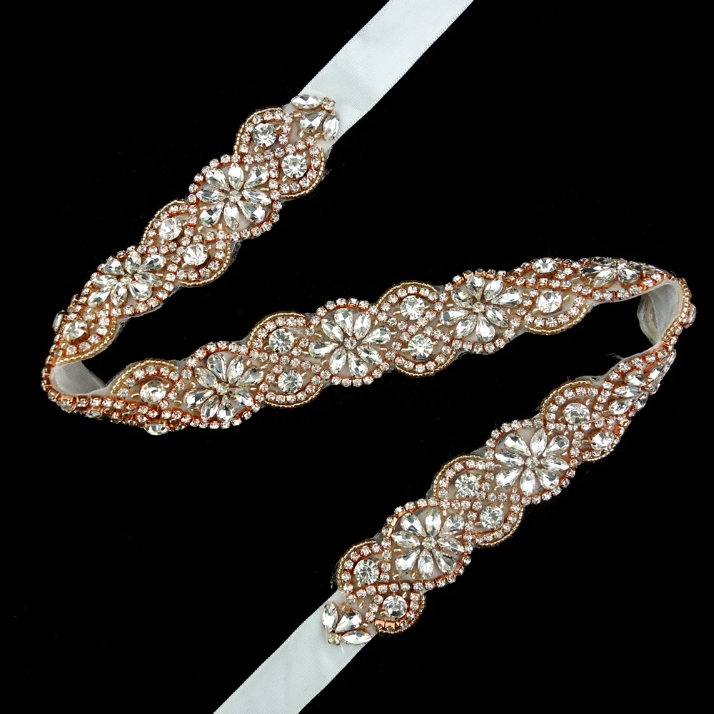 Classic design 2cm Stunning rose gold rhinestone bridal dress sash crystal wedding belt