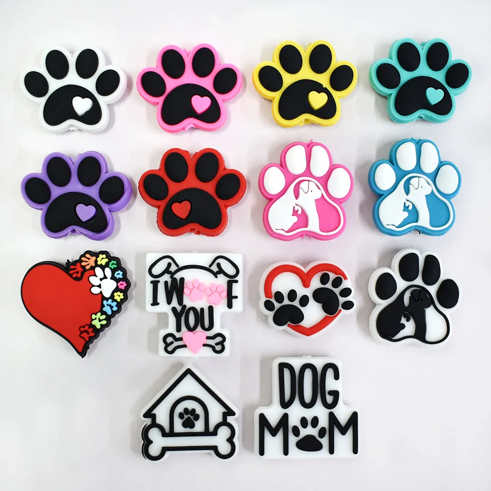 New Design Diy Soft Material Coffee Dogs Paw Print Pvc Focal Bead Dogs Pens Beads For Pen Making
