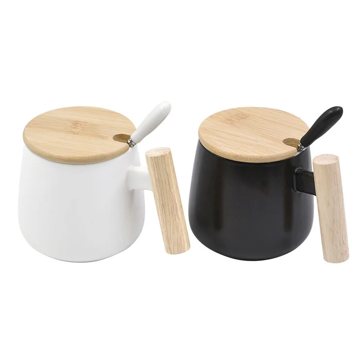 Sublimation Nordic Ceramic Mug With Wood Handle 450Ml 15Oz Microwave Ceramic Coffee Wood Mug