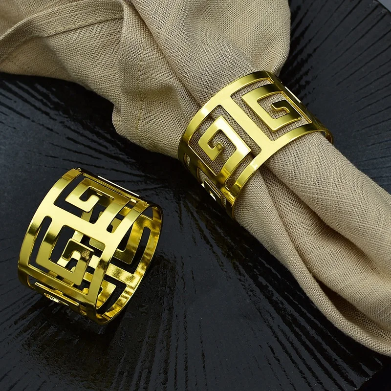 Wedding Banquet Birthday Party Table Decoration Accessories Elegant Silver Gold Metal Tubes Napkin Rings