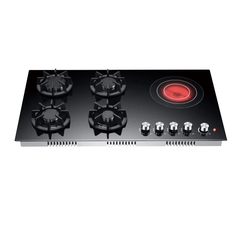 Zhongshan Nuoyi Kitchen appliance 4 gas burner 1 electric hotplate gas cooker stove LPG/NG Convertible gas and electric hob