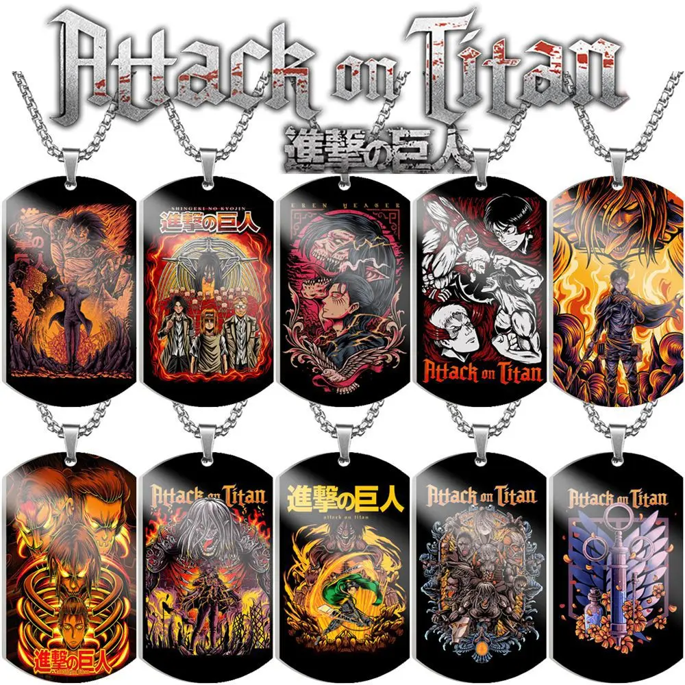 34Designs Retro Anime One Side Printing Attack on Titan Japandi Alan Yeager Metal Keychains Accessories NeckLace Tag