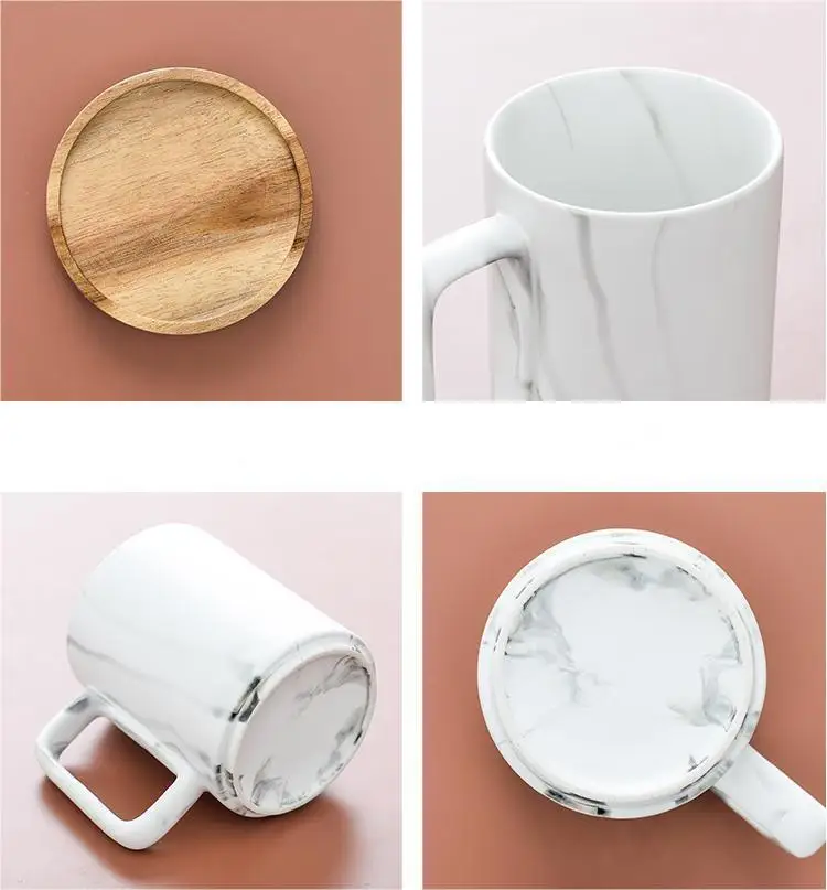 Custom Large 15oz Nordic Matte Black White Ceramic Coffee Mug with Wooden Lid Gift Box