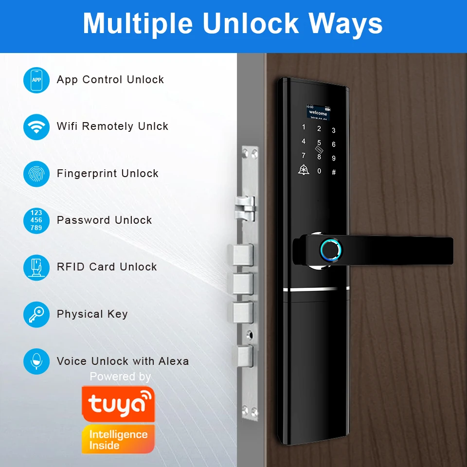Wifi Tuya TTlock APP Finger print Handle Doorlock 6068 Mortise Deadbolt Cylinder Electron Keyless Smart Lock for Home Front Door