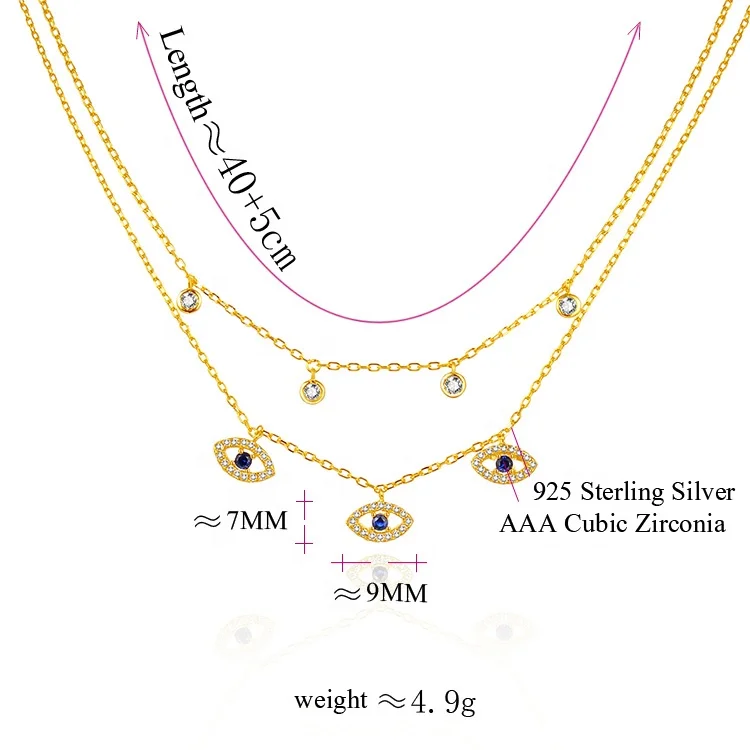 POLIVA 18K Gold Plated Evil Eye Boho Silver 925 Choker Necklace Sterling Silver Jewelry