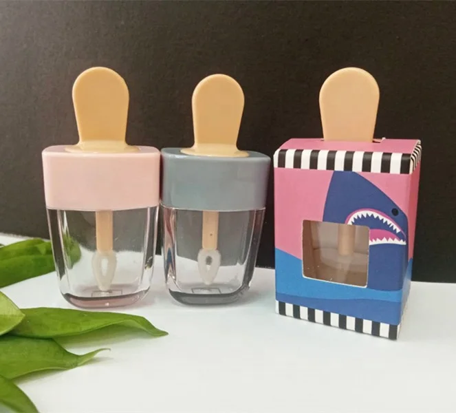 2023 low moq in stock custom empty printed cute cosmetic ice cream lipstick tube lipgloss foldable paper packaging box