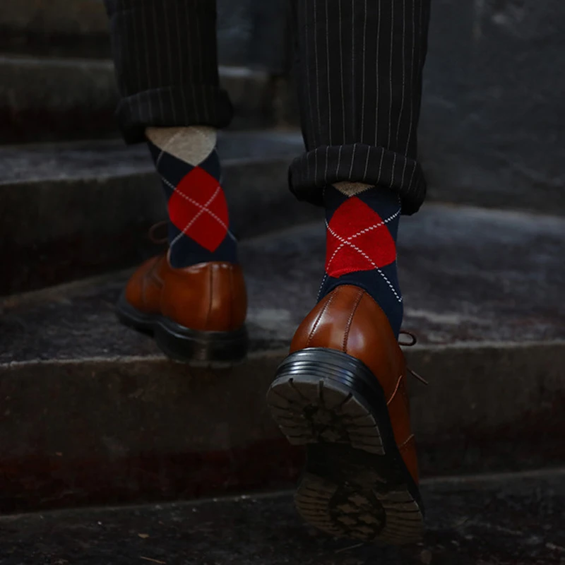 High Quality Business Cotton Socks Men Plaid Diamond Pattern Argyle Geometric Dress Business Sock For Men