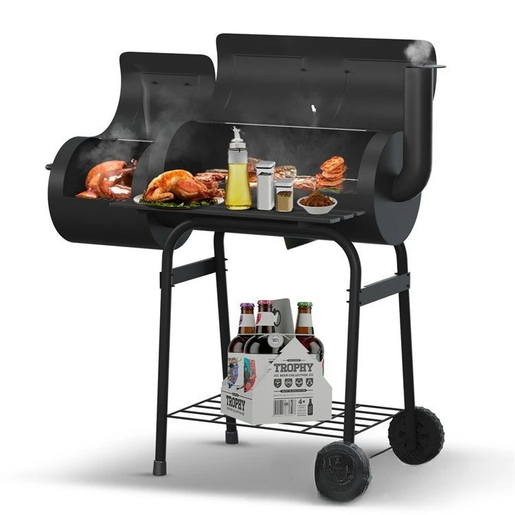 CHRT Outdoor BBQ Charcoal Grills Camping Grill American Braised Roast Portable Grill Offset Smoker for 6-10 People Patio