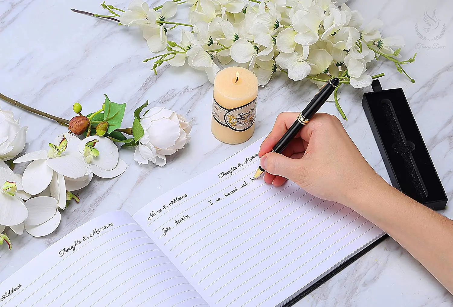 Custom Printing Funeral Guest Book Journal Set Black Leather Celebration of Life Memorial Guest Notebooks with Picture Pockets