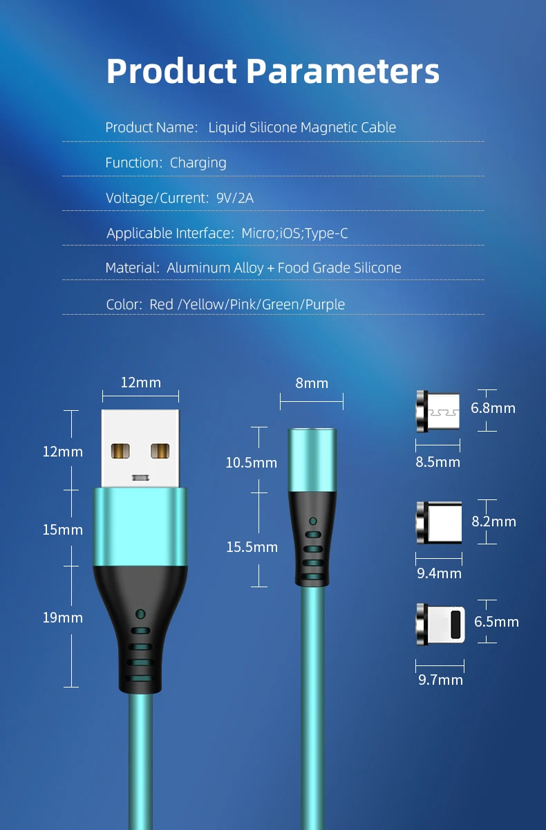 Manufacturer Best Selling 2.4A 3 In 1 Usb Magnetic Fast Charging  Cable Usb To C Micro Lightning