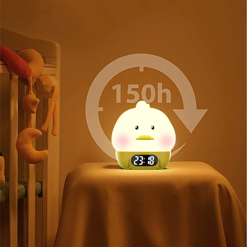 Lonvel Bedroom Decor Time Clock Baby Night Light USB Rechargeable Cute Lamp Silicone Dimmable Duck Night Light Tap Control Lamp