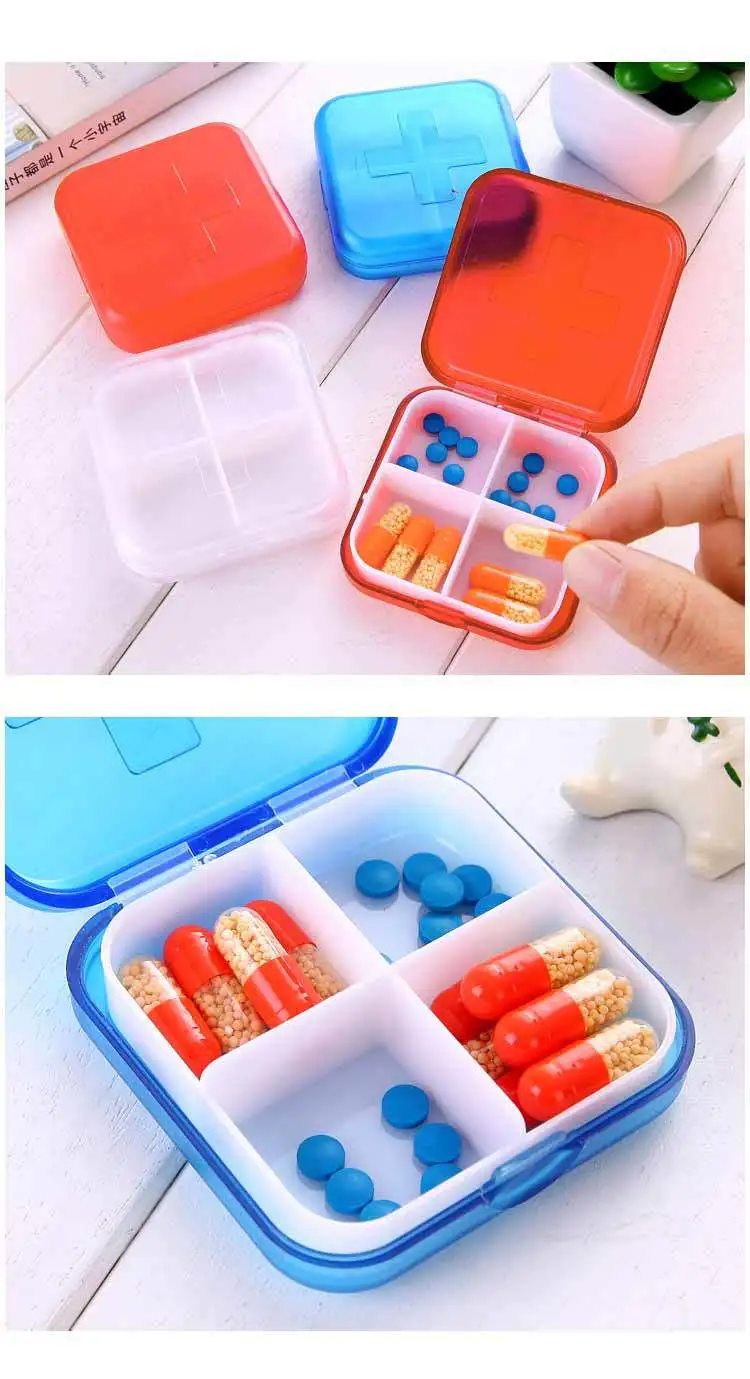 4 Compartments Pill Box Portable Daily Pill Dispenser Pill Holder