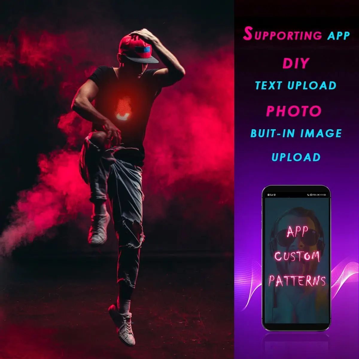 Unisex Fashion App Control LED Shining T Shirt Phone Programmable Flashing LED Display Screen T Shirt