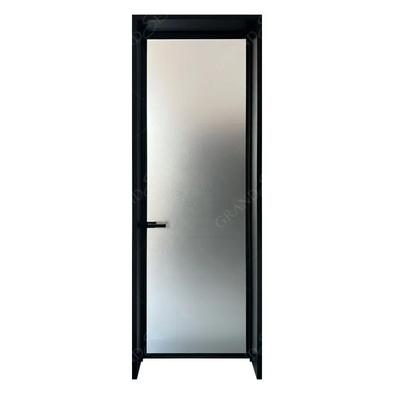 Custom Size Aluminum French Doors For Home Interior Black Steel Door Glass Textured Insert Swing Door