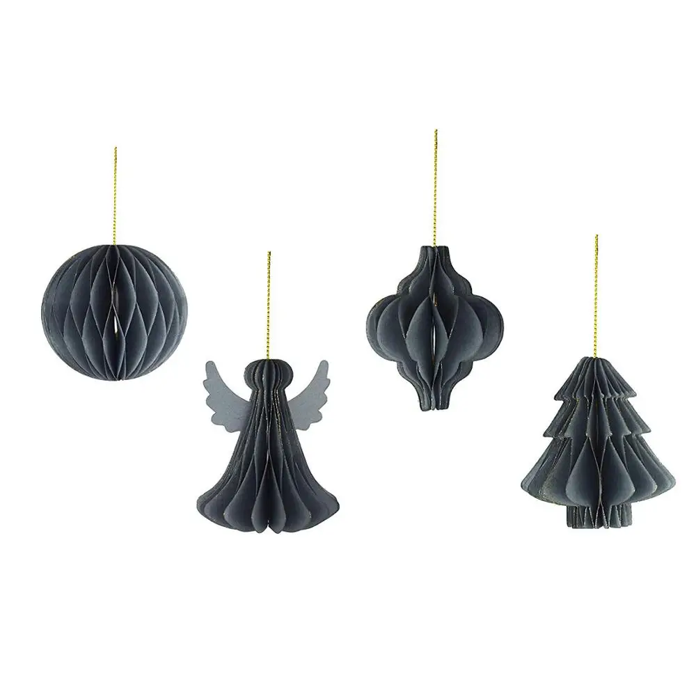 Christmas decoration made of recycled paper 4 angel Christmas tree bell ball glittering gold edge Christmas tree decoration