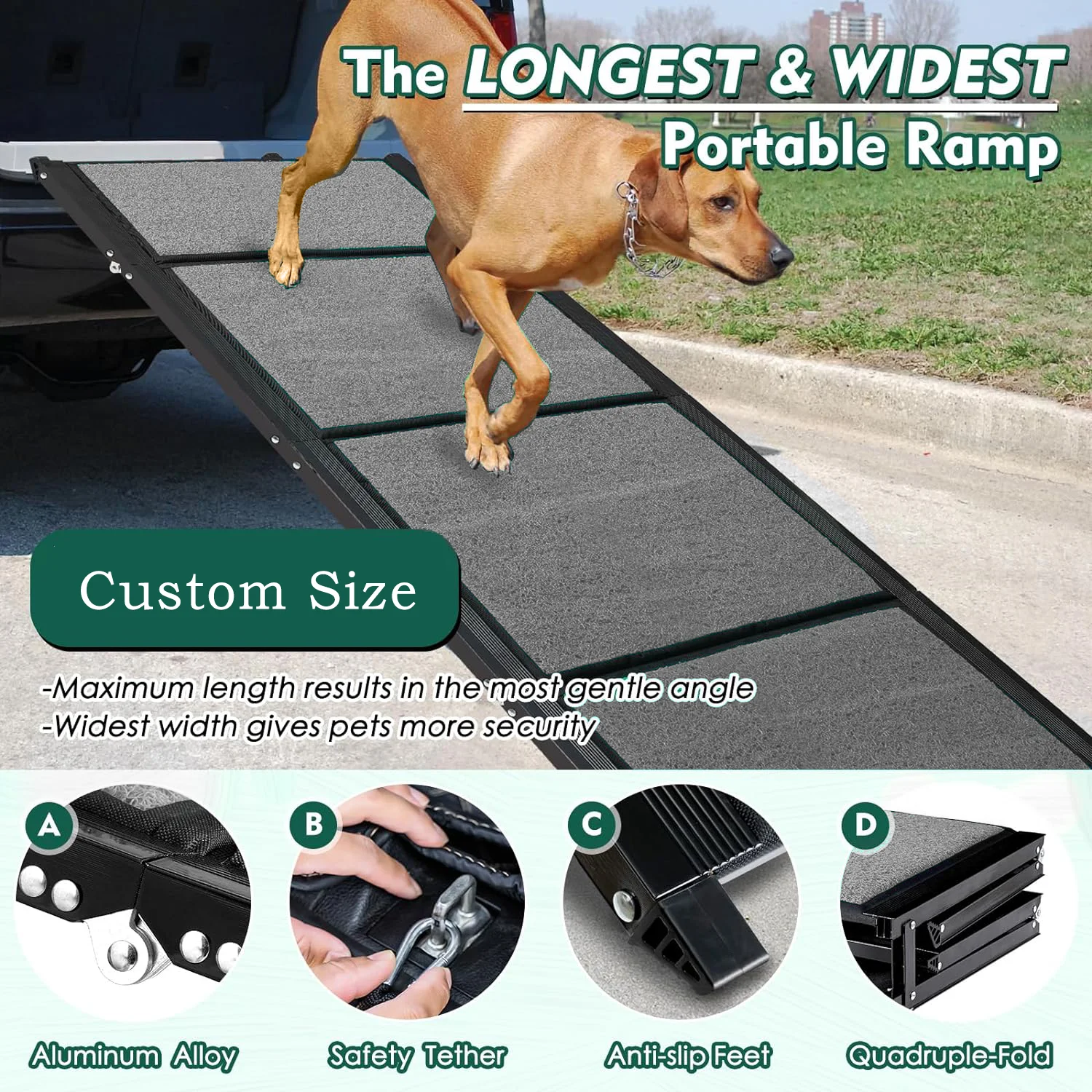 CANBO Adjustable Anti-slip Portable Pet Stairs Ramp Ladder Lightweight Aluminum Pet Dog Car Ramp Folding