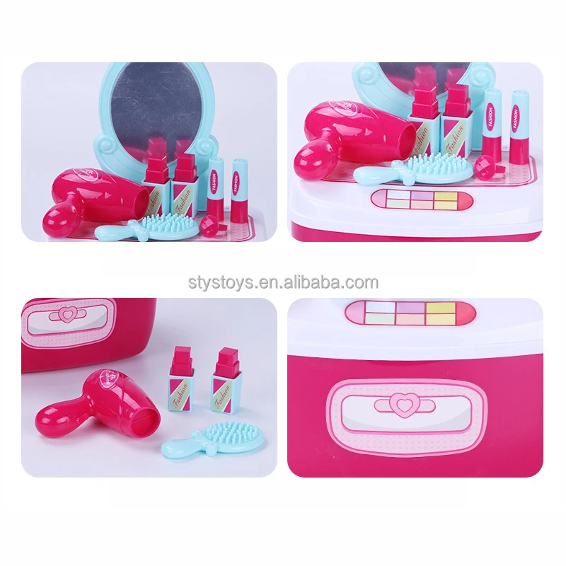 Small Size Dresser Vanity Toys Girls Pretend Play Beauty Set Make-up Table Toy with Mirror