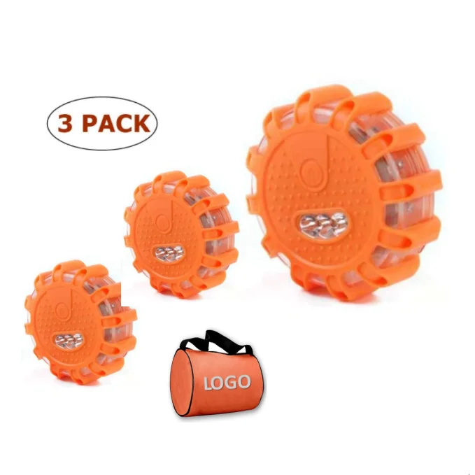 3AAA Battery Power Roadside Emergency Flashing Flares 3Pack Led Warning Traffic Strobe Light 12+3 Led Road Safety Beacon Flares