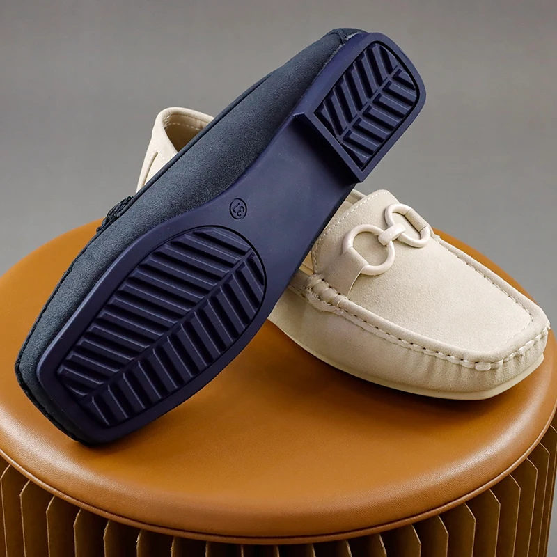 Suede Moccasin Shoes Chain Decoration Softsole Anti-slip Square Head Ladies Driving Slip On Loafers Ballet Flats