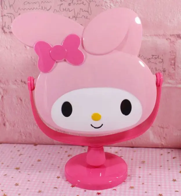 SS Kawaii Sanrioed My Melody Vanity Mirror Anime Figure Rotatable Table Mirror Vanity Mirror Glass Bedroom Desktop