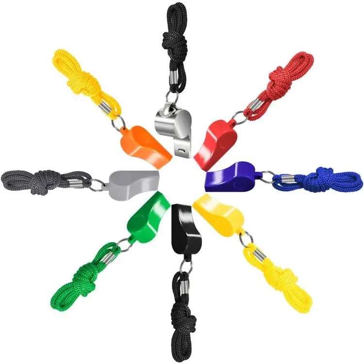 Wholesale ABS material Colorful Custom Logo Whistles with Lanyard for Outdoor Whistle Sports Training Referee Whistle