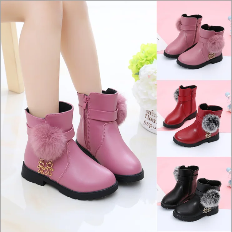  B688 Wholesale kids designer short boots children dress fancy little girl princess velvet warm