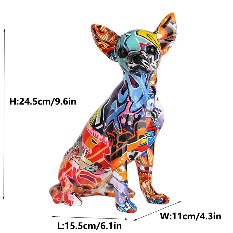 Creative Water Transfer Chihuahua Dog Figurine Ornaments Home Office Tabletop Resin Crafts Decor Graffiti Chihuahua statue