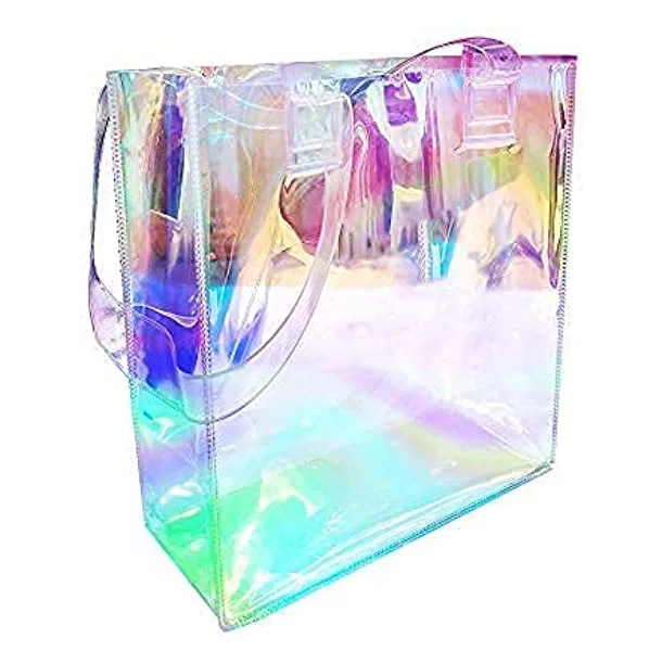 Holographic Iridescent Promotional Wholesale Custom  Color Laser Fashion Jelly Tote Shopping PVC Bag