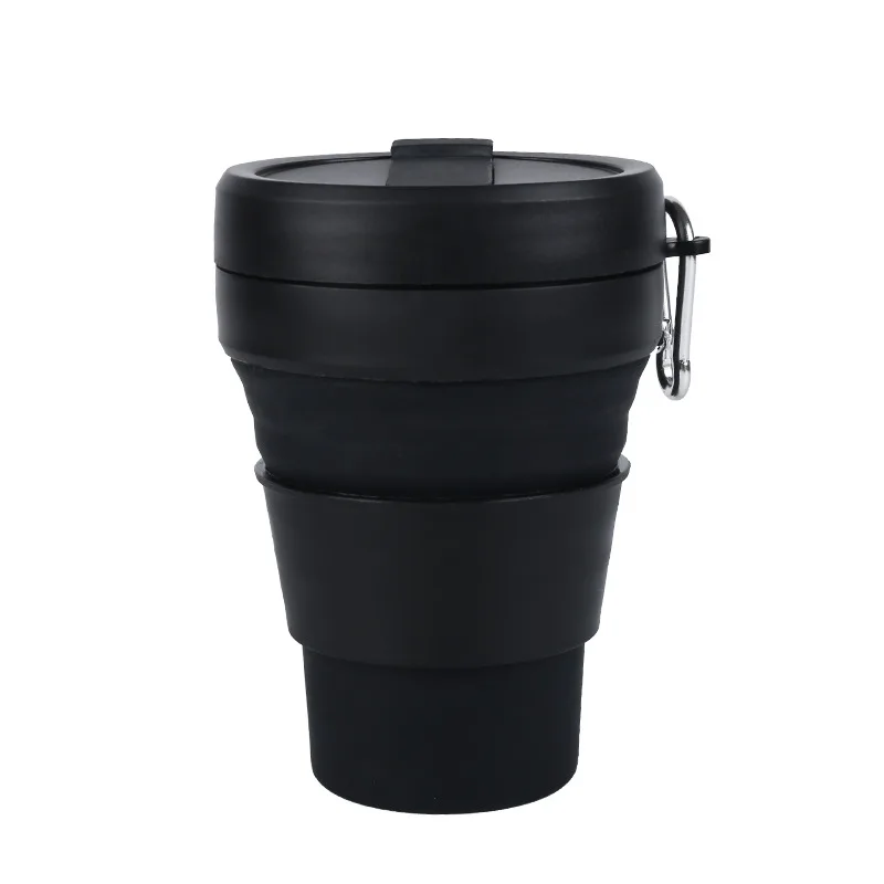 Collapsible Travel Cup With Straw 16oz 470ml Reusable To-Go Pocket Size Silicone Bottle for Hot and Cold Drinks Microwave Safe