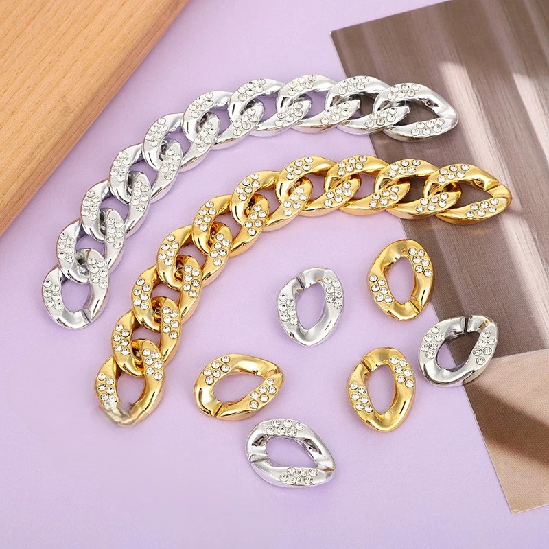 17*23mm Acrylic diamond UV Electroplating chain Buckle metal Gold silver rhinestone Acrylic Twisted Open Link Connect Chains