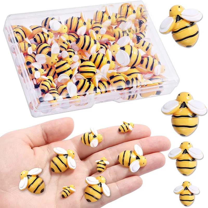 40 Pieces Tiny Resin Garden Bumblebees Embellishment Bee Decors with Box,  for DIY Crafts Scrapbooking Party Home Decor