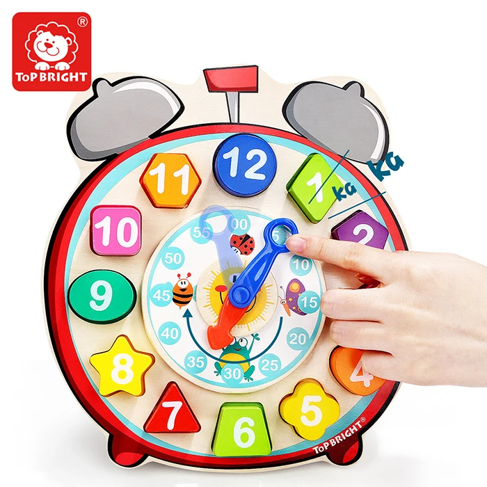 Topbright Educational Toys Cartoon Animal  Wooden Time Teaching Kids Alarm Clock Montessori Kids Toy