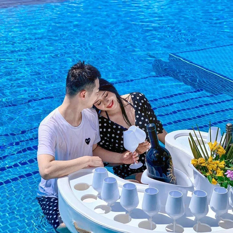 Leather Modern swimming pool table floating bar floating tray for hotel pool