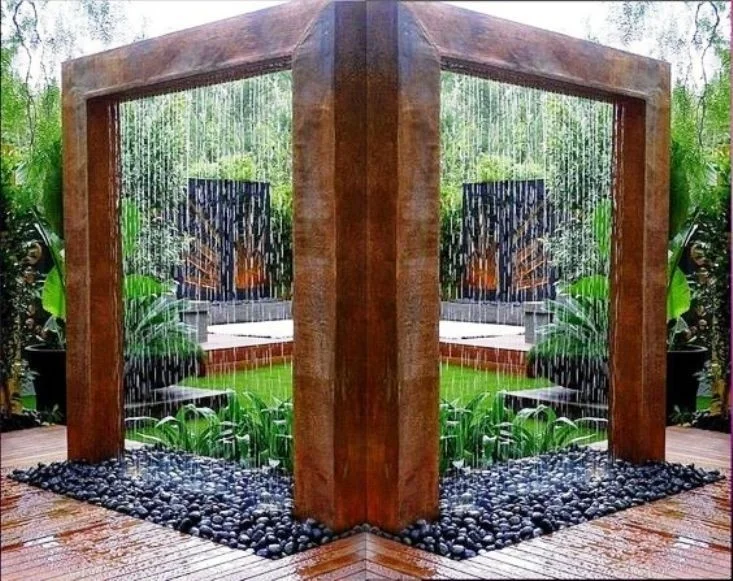 Customize Decoration Garden Water Cycling Modern Metal Rain Curtain Corten Steel Water Feature